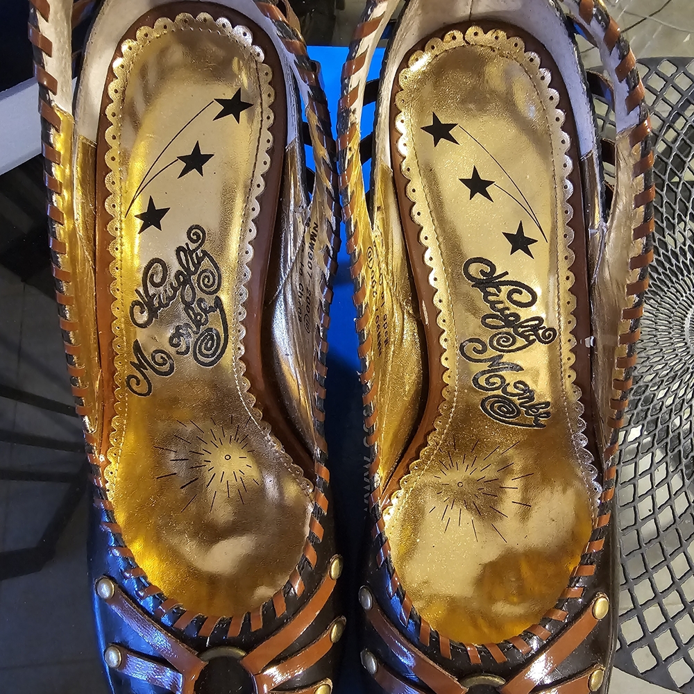 Naughty Monkey Gold and Brown Heels